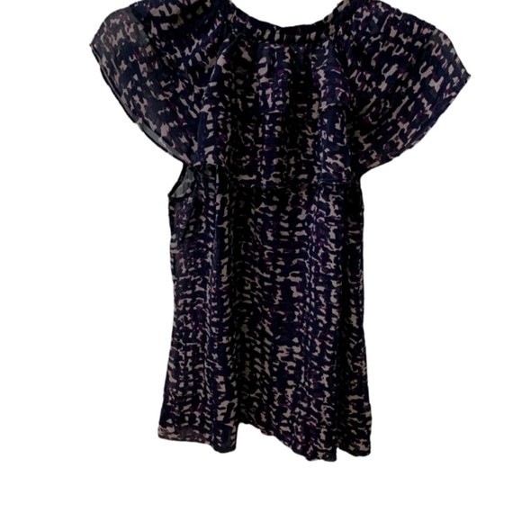 Ann Taylor Graphic Sheer Ruffle Silk Top Small - Picture 4 of 12